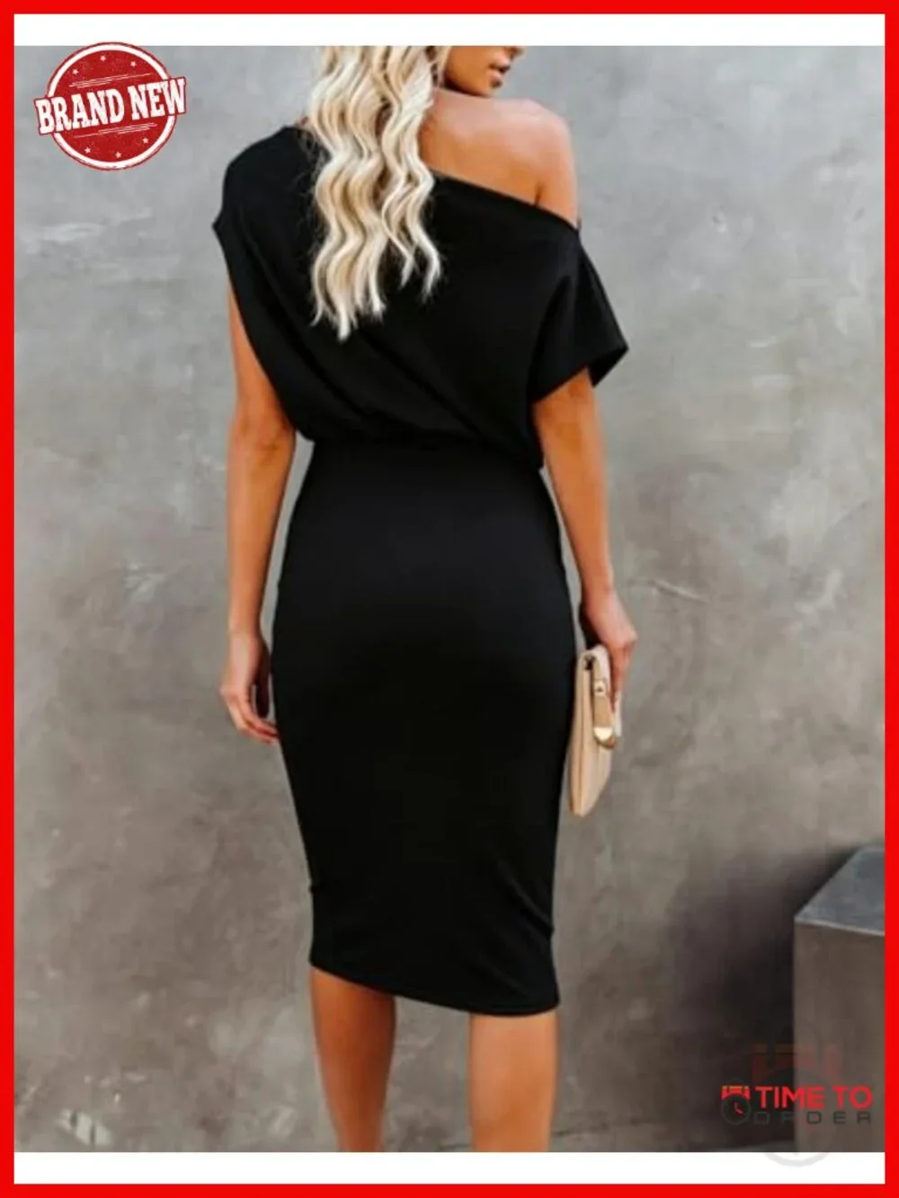 Ribbed Knit Off Shoulder Midi Dress Batwing Sleeve Ruched Waist Bodycon_2